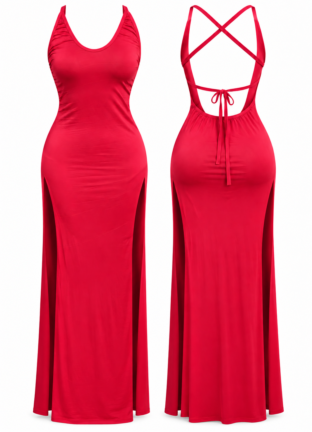 Dress with Double Side Slits & Back Tie