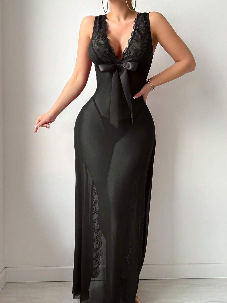 Long Sheer Backless Lingerie