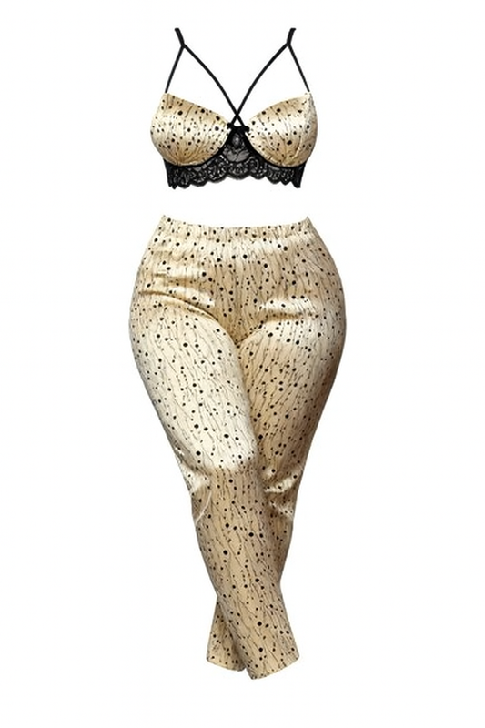 بيجامة ستان بنطلون مزوده بقصه توب مميزه