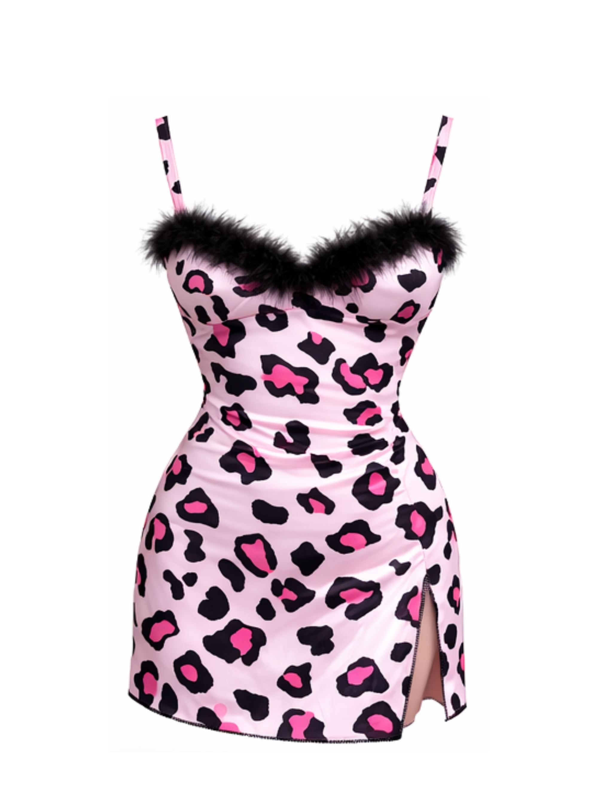 فستان قصير مزود بفرو من عند الصدر