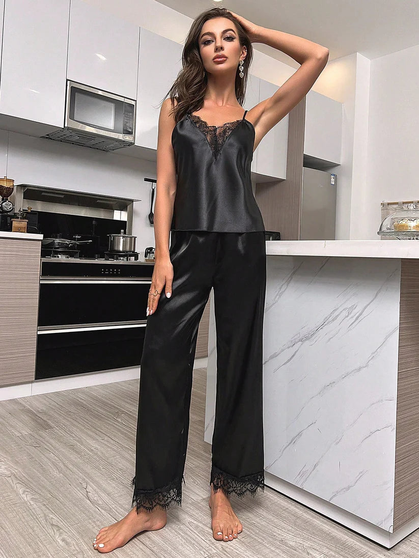 Elegant Satin Lace Pajama