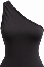 One-shoulder maxi dress with an open back and chain details