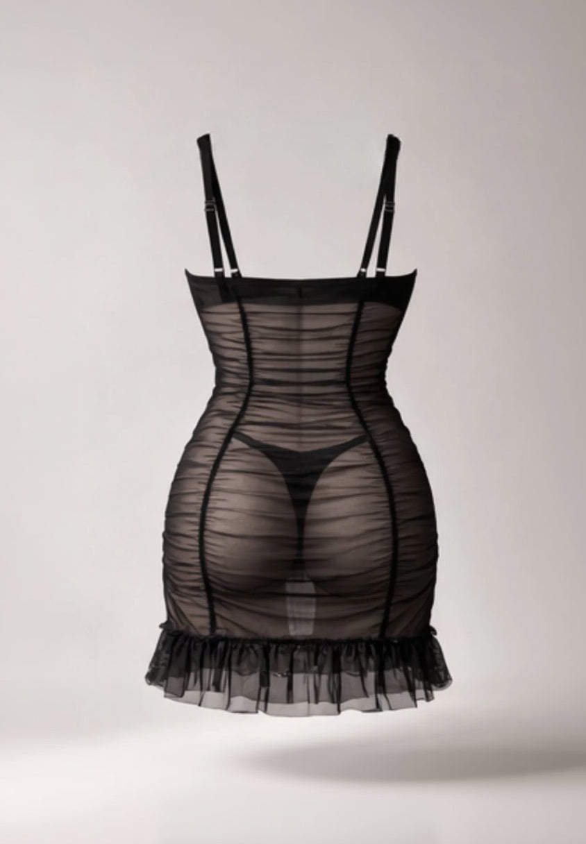 code 666 لانجري شفاف قصير اسود