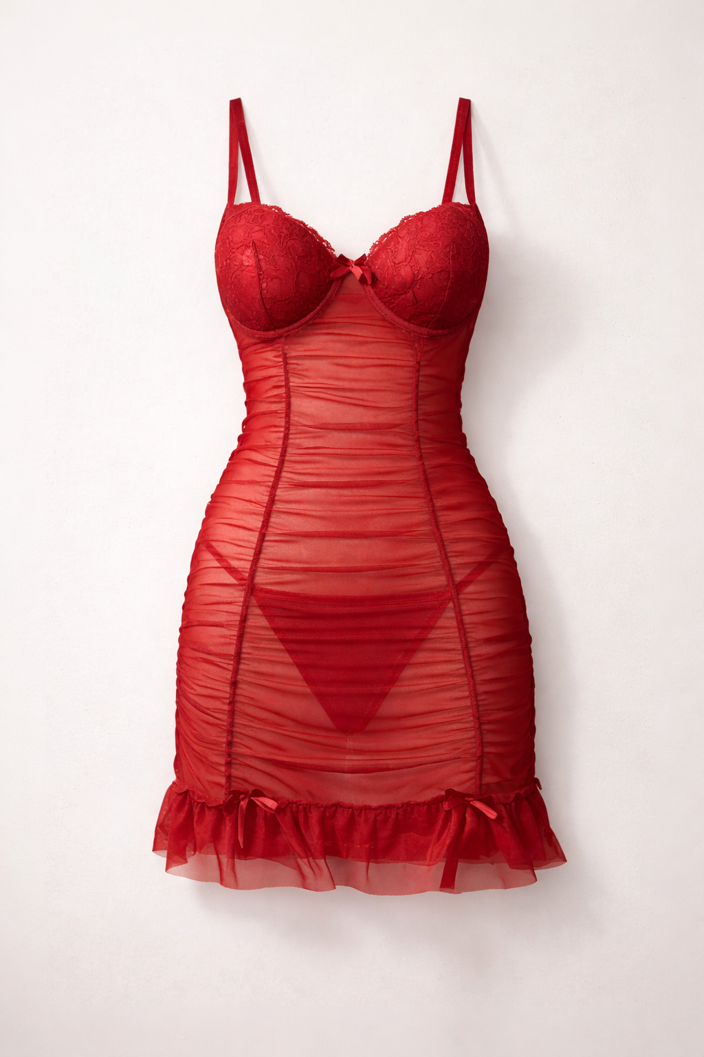 code 666 لانجري شفاف قصير احمر