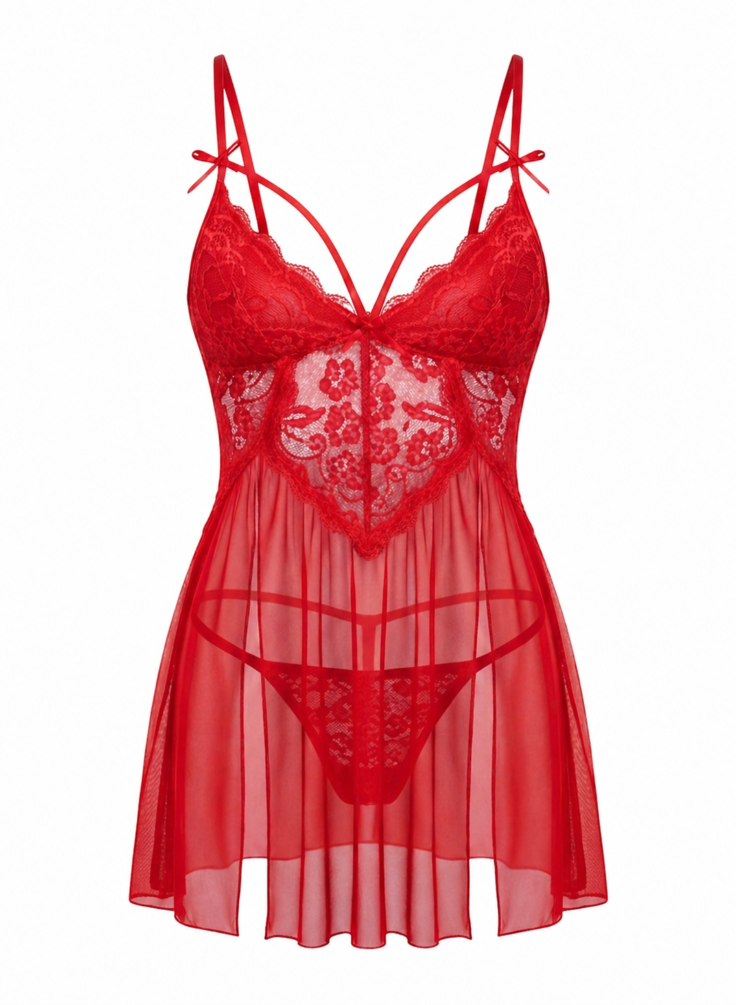 Contrast Lace Mesh Babydoll