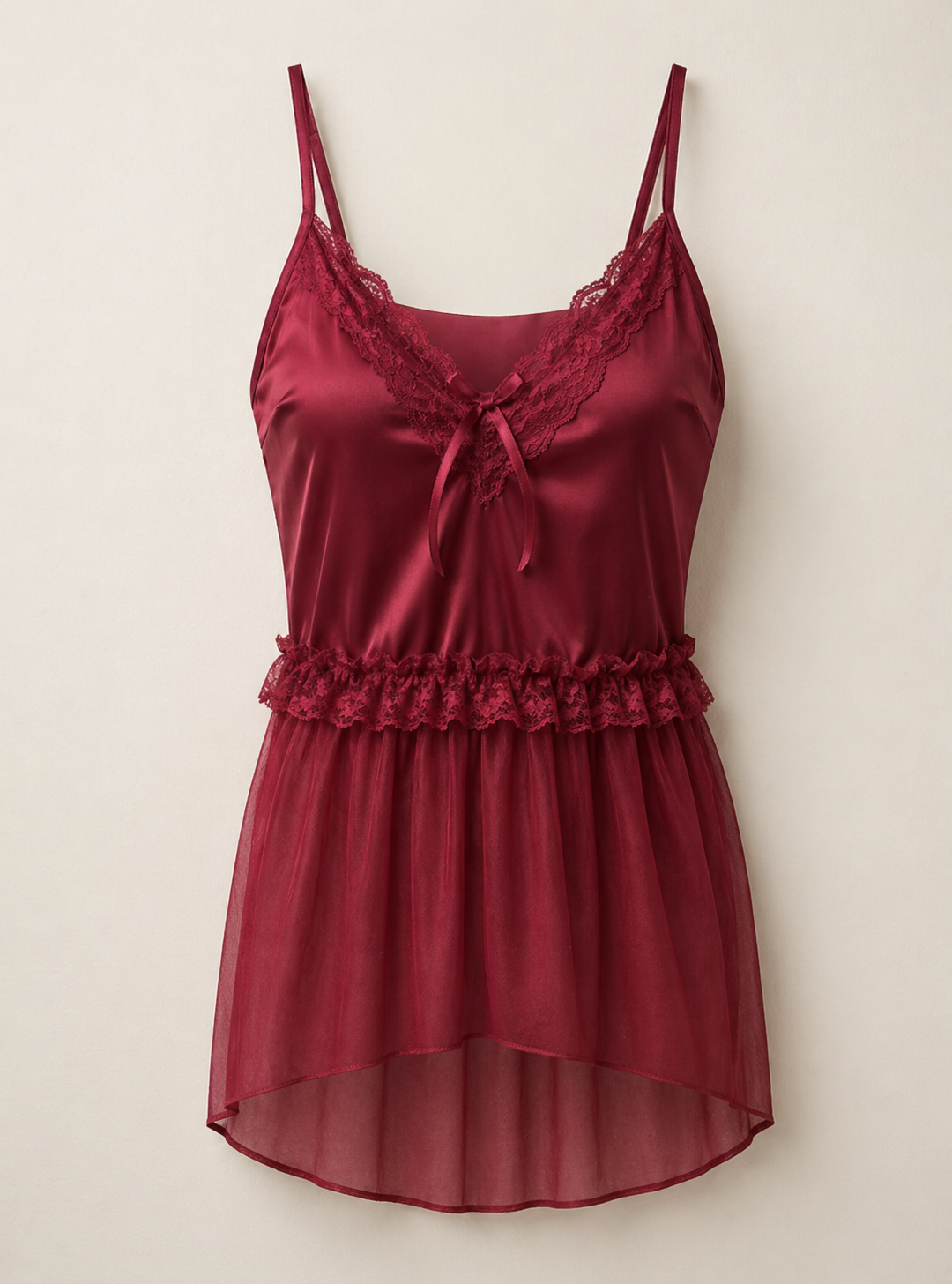 Satin Lingerie with Side Slit & Sheer Robe