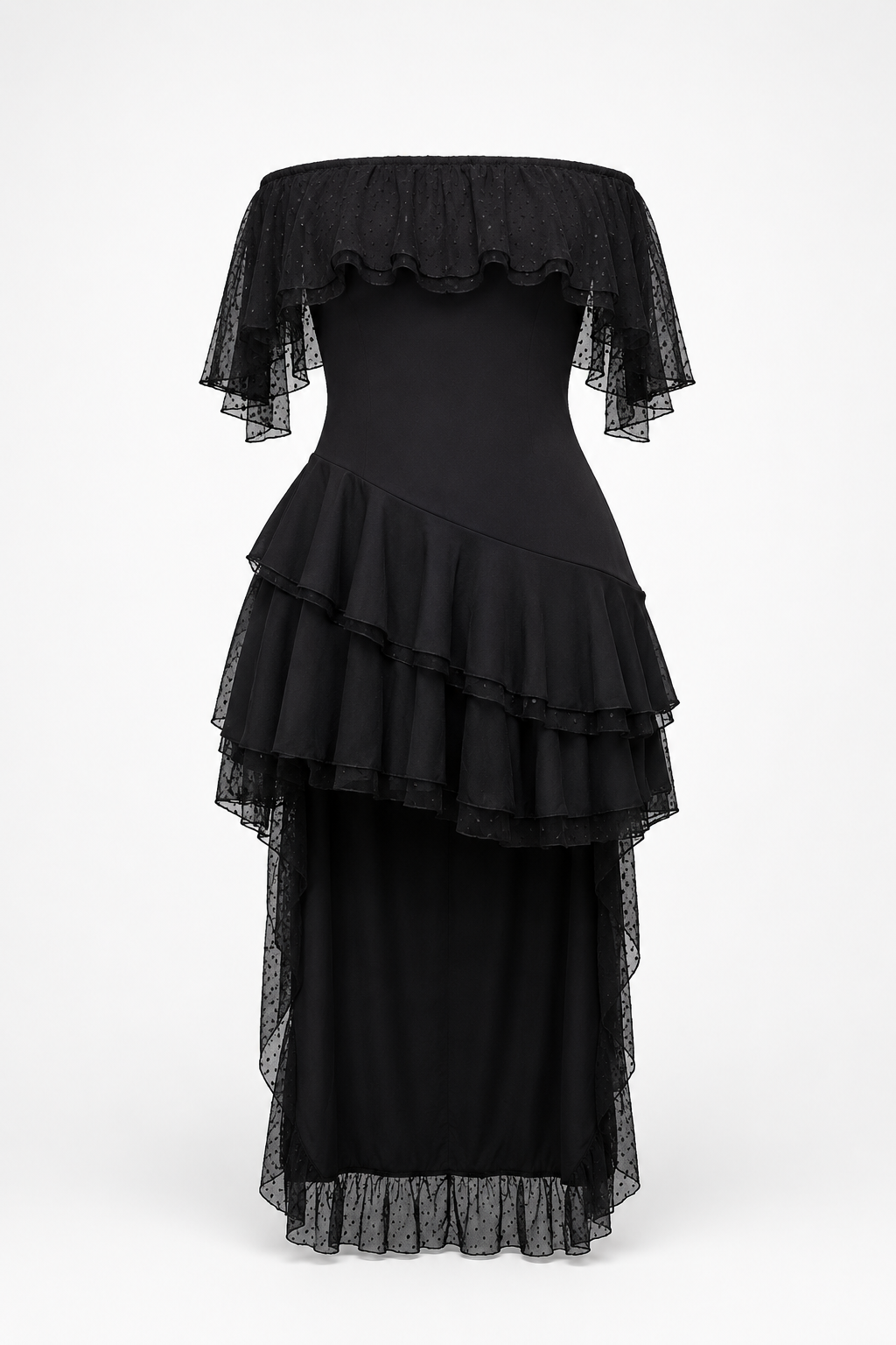 Off-Shoulder Dress with Ruffled High-Low Hem