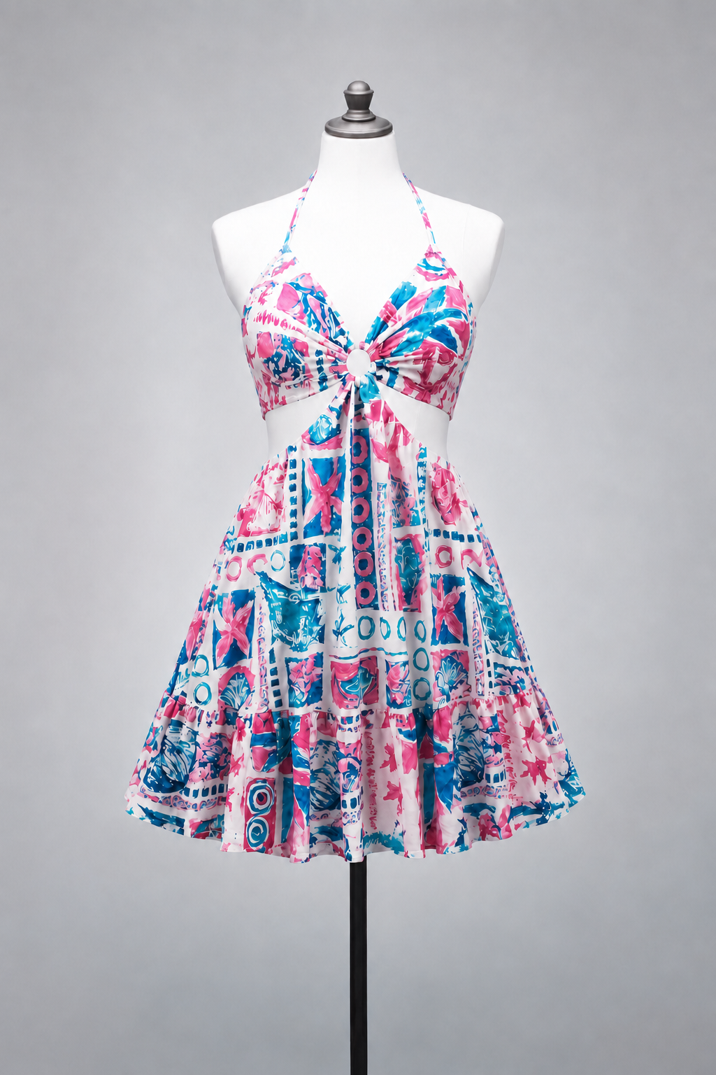 Colorful Dress with Double Side Slits & Back Tie
