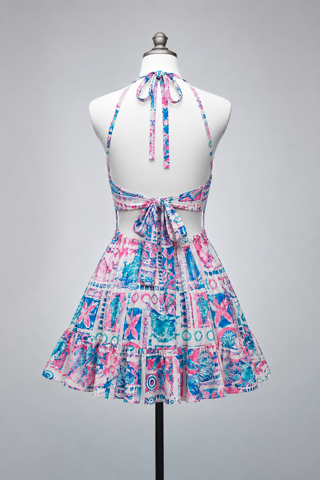 Colorful Dress with Double Side Slits & Back Tie