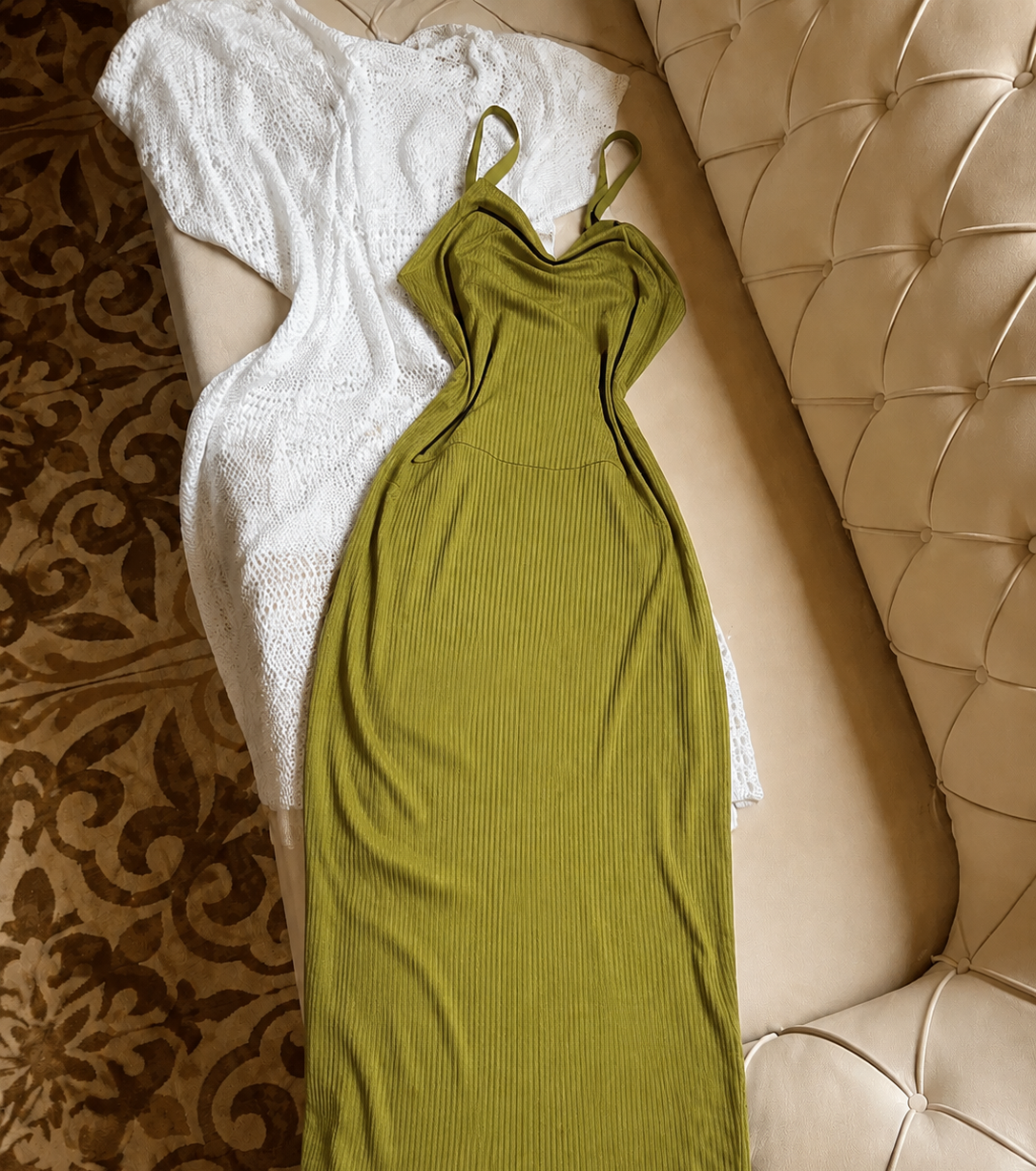 Long Dress with Mesh Overlay