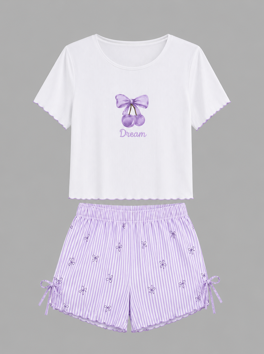 Bow Print Pajama Set with Tie-Front Top & Shorts