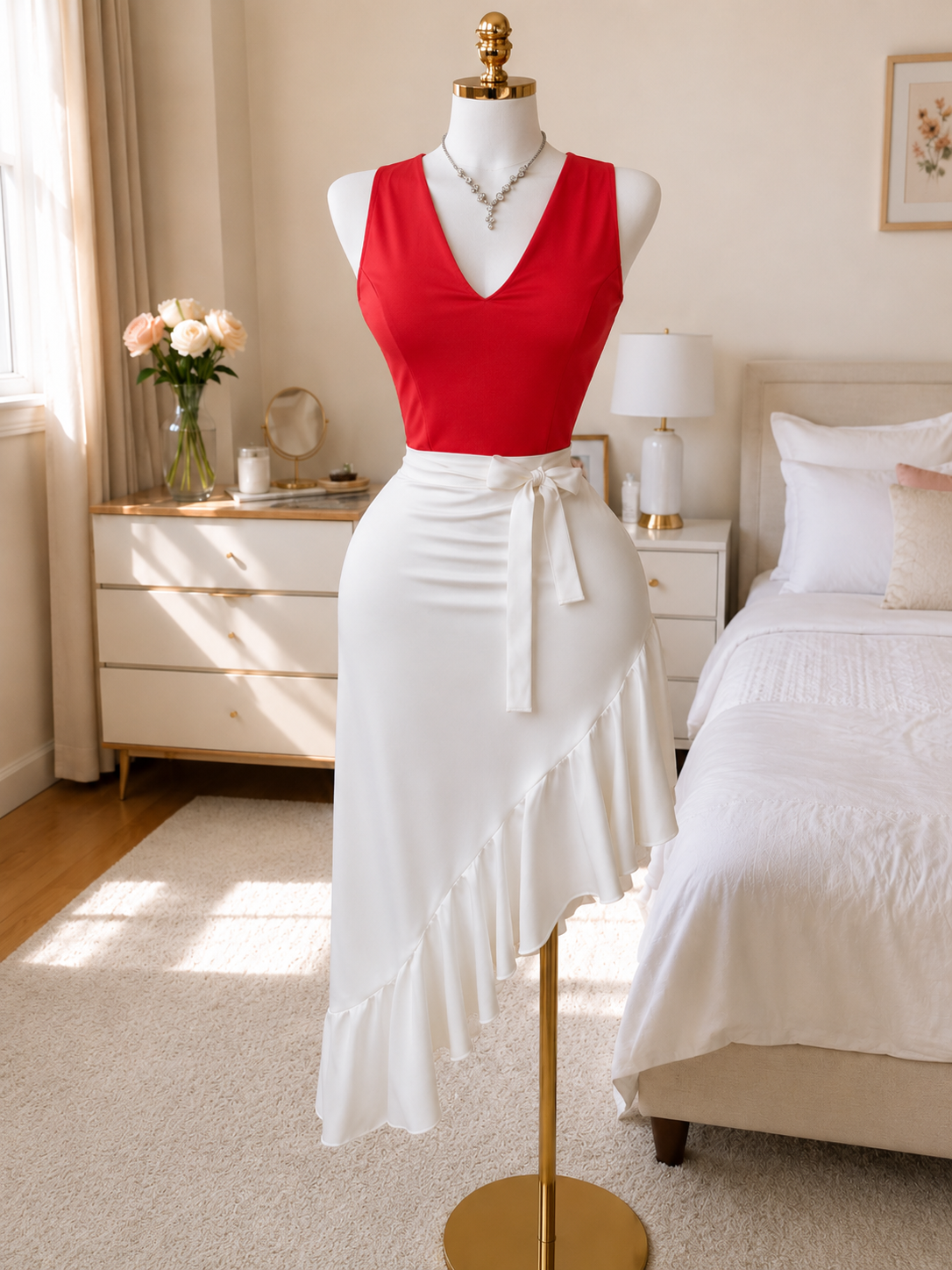 Top & Skirt Set with Bow Tie