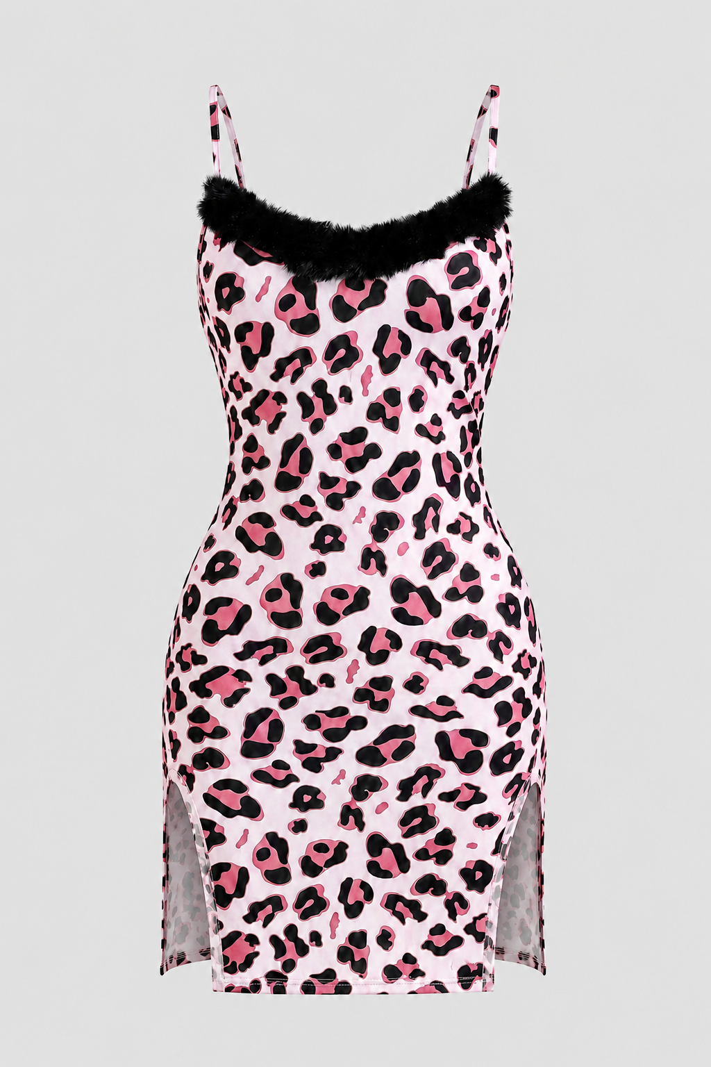 Tiger Print Mini Dress with Fur