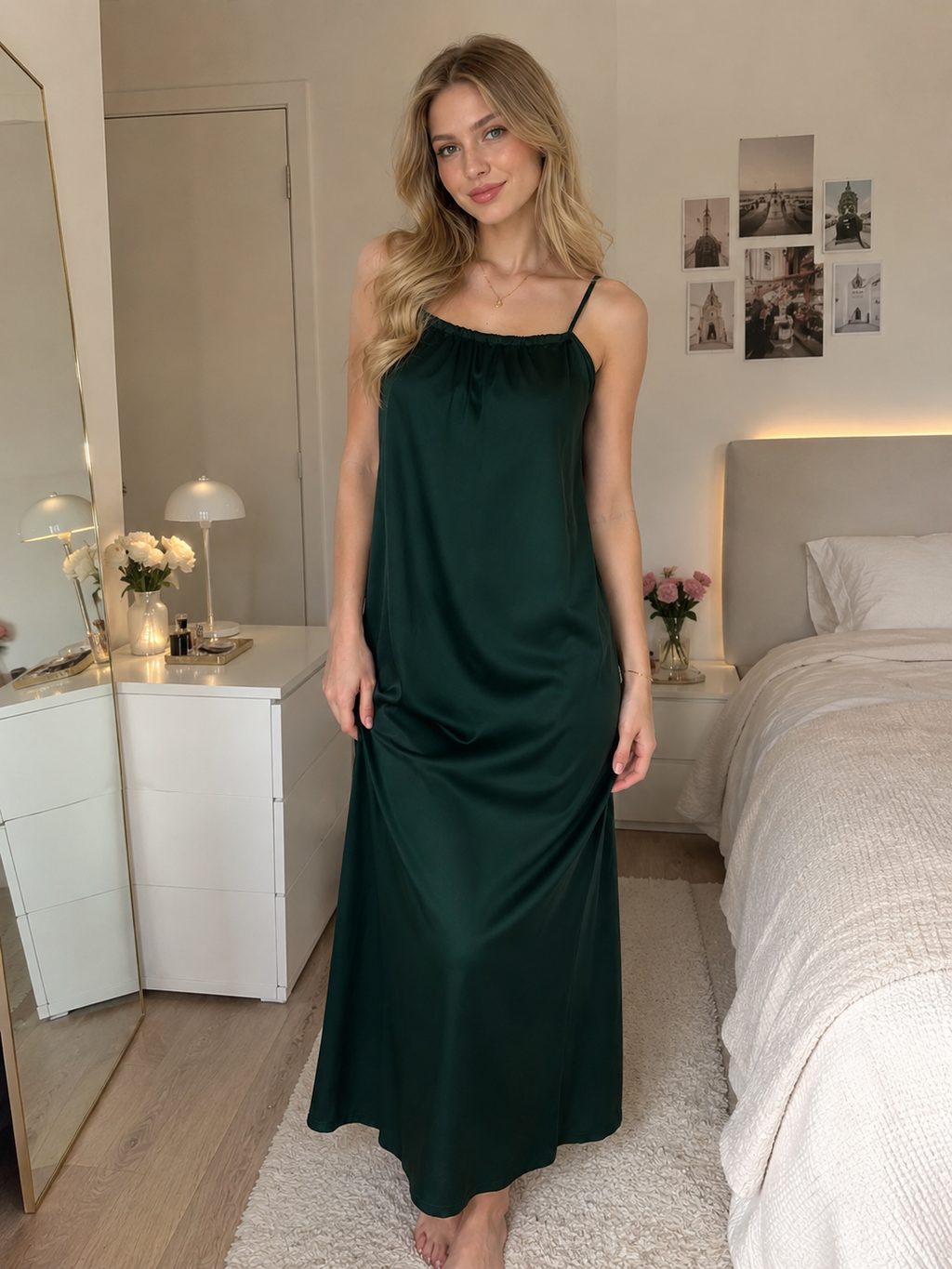 Long Satin Summer Dress with Open Back