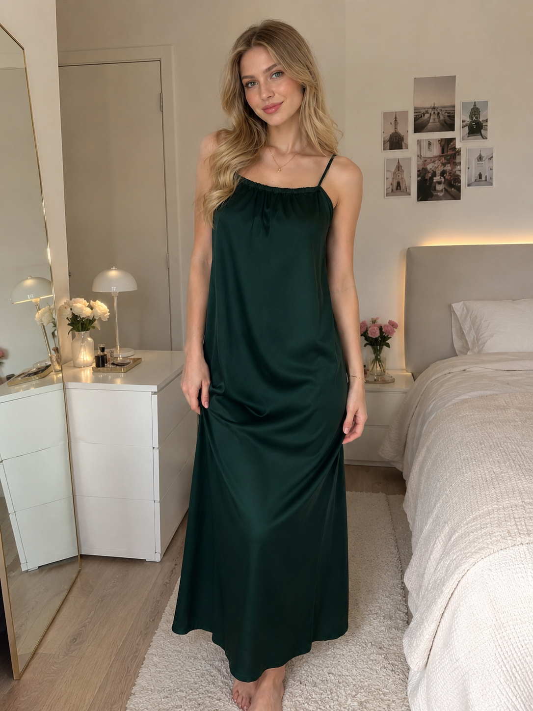 Long Satin Summer Dress with Open Back