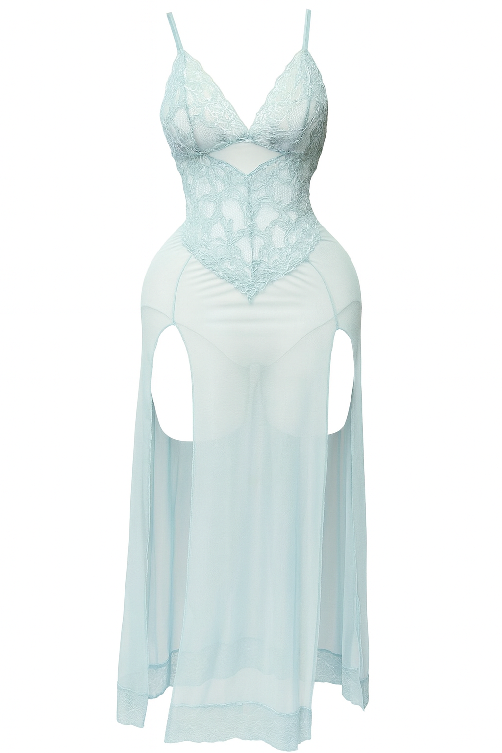 لانجيري طويل شفاف بفتحتين من الجانبين