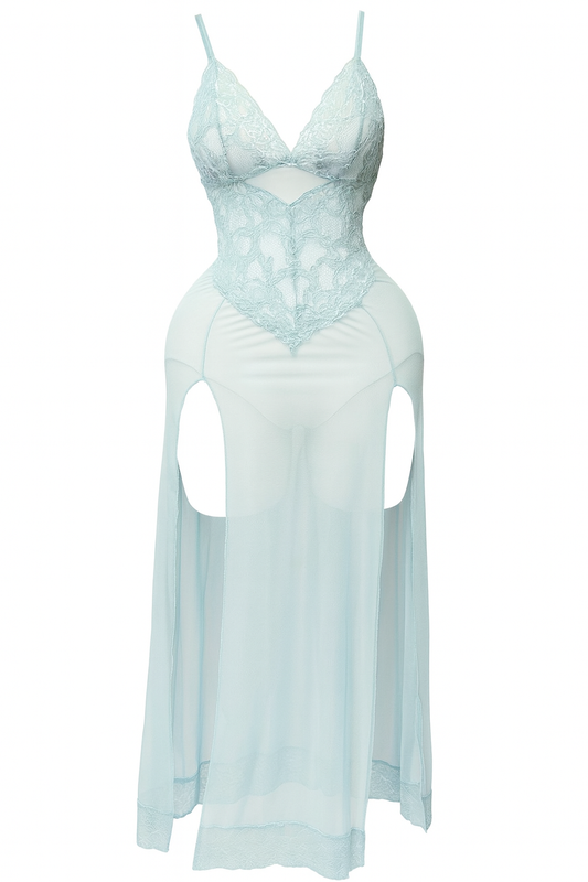 لانجيري طويل شفاف بفتحتين من الجانبين