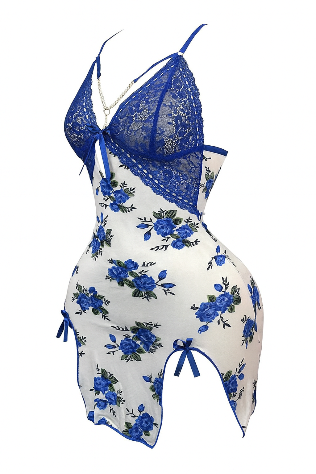 لانجيري بطابعه الزهور مزود بدانتيل من عند الصدر