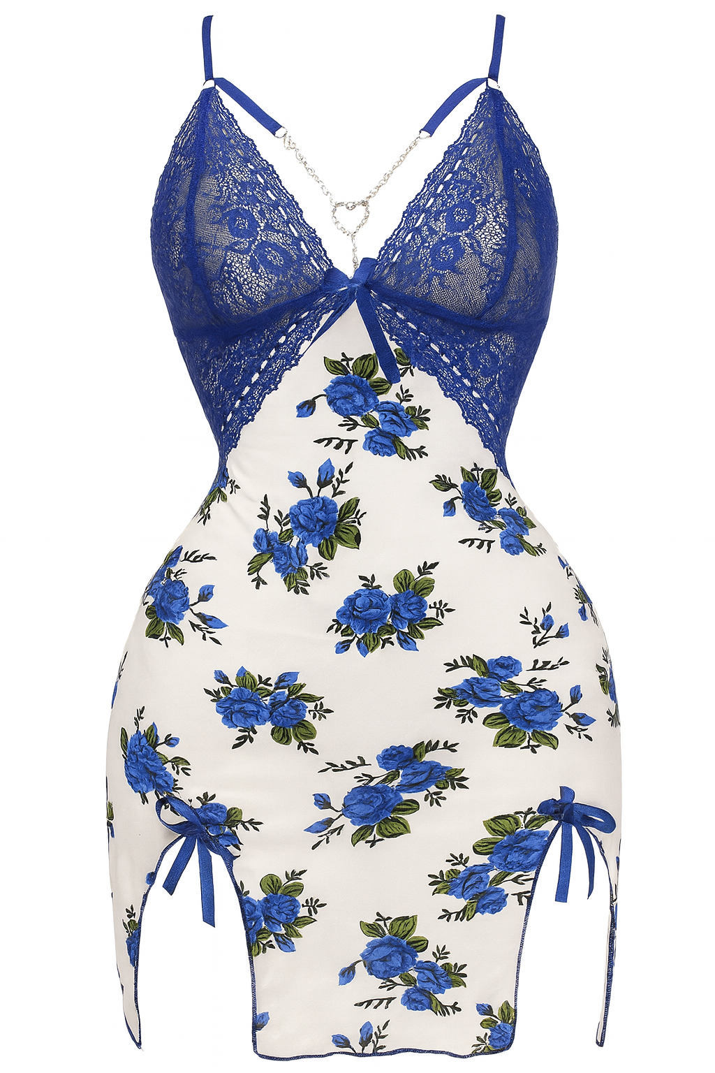 لانجيري بطابعه الزهور مزود بدانتيل من عند الصدر