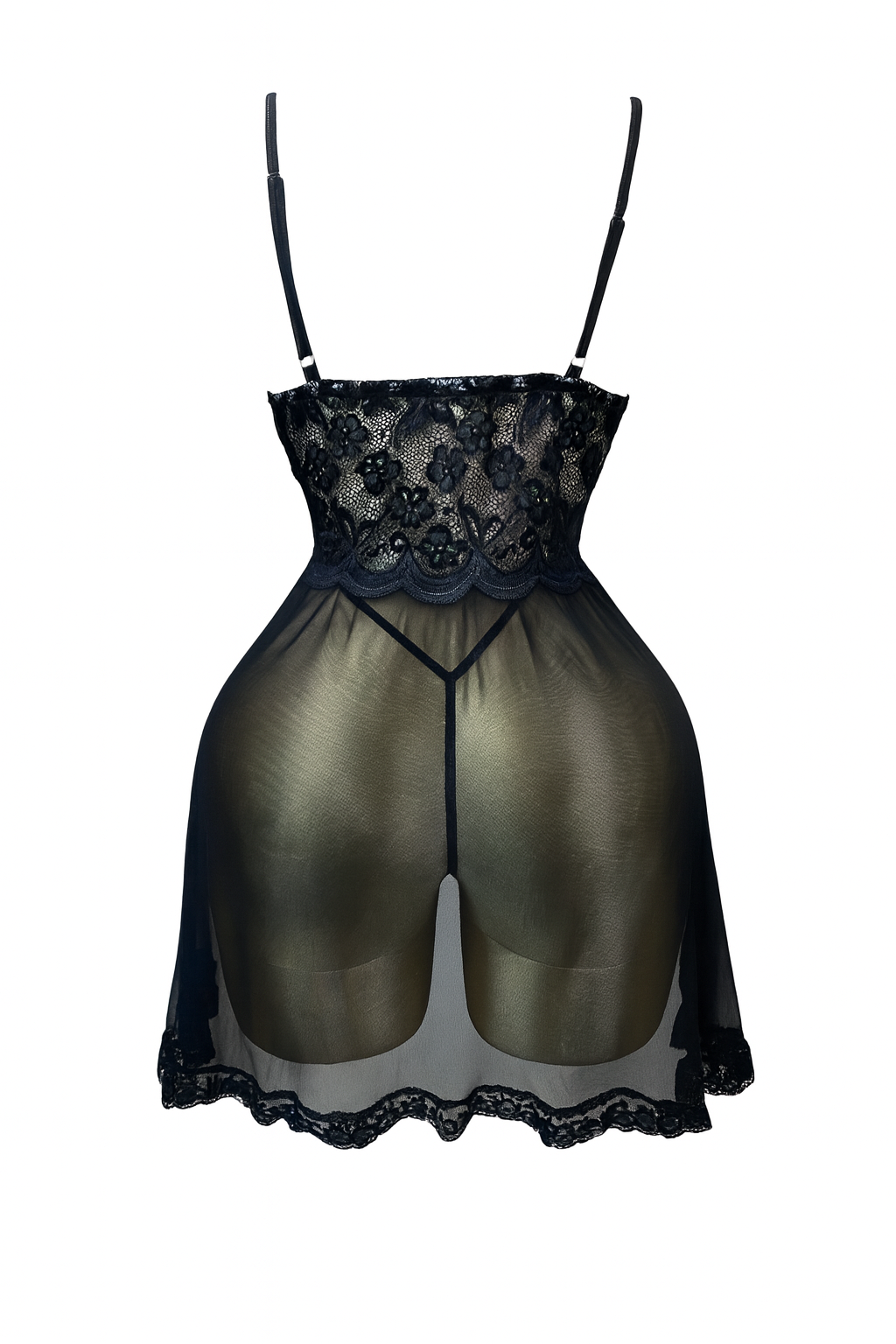 لانجيري شفاف مزود بدانتيل من عند الصدر