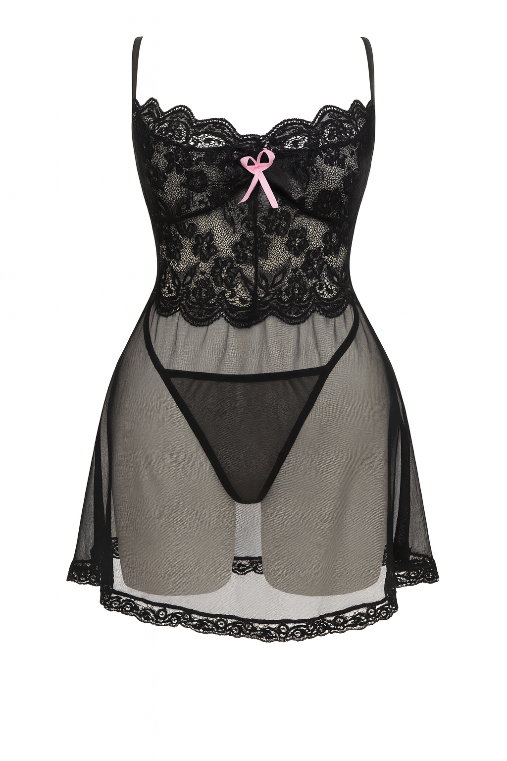 لانجيري شفاف مزود بدانتيل من عند الصدر