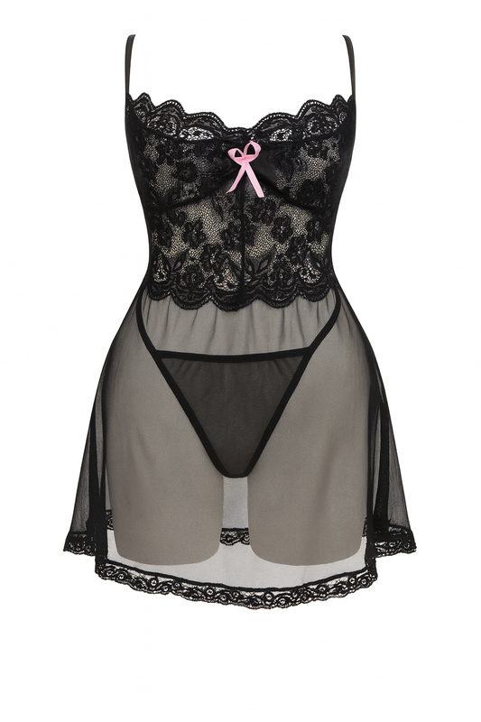 لانجيري شفاف مزود بدانتيل من عند الصدر