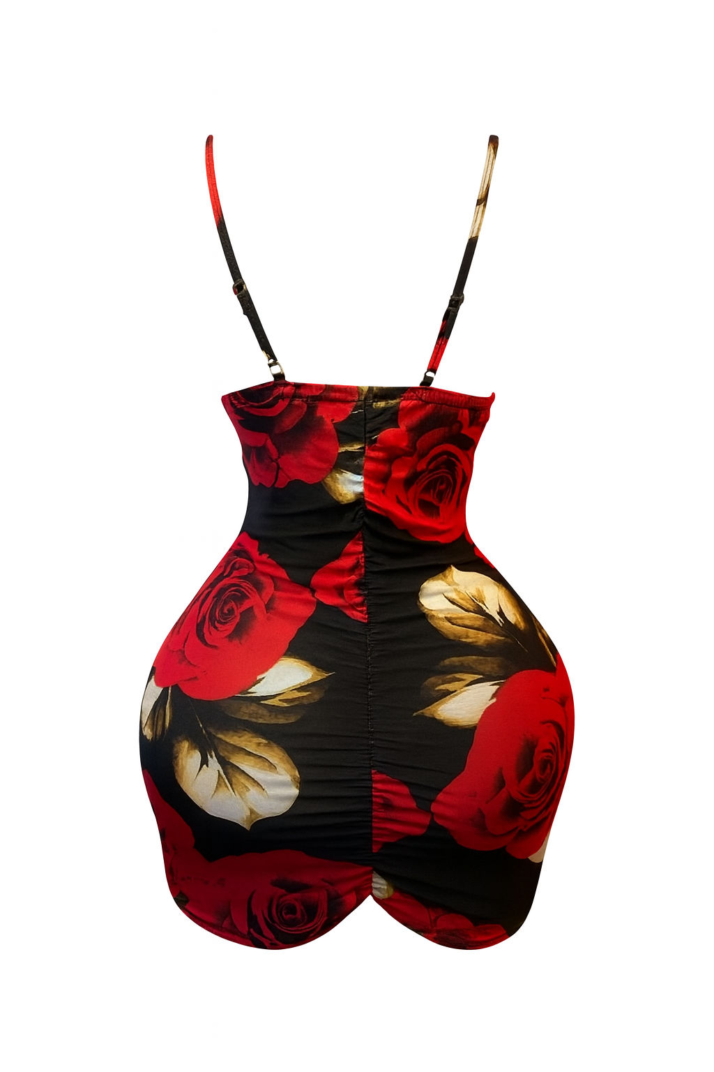 فستان قصير مزود بقصه من علي الصدر بطبعه الورد