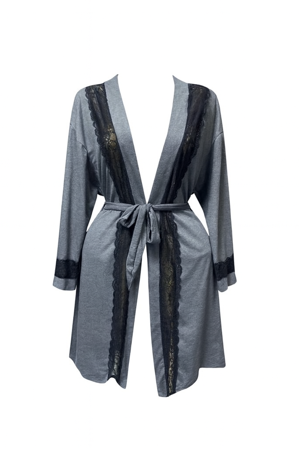 روب قصير مزود بحزام ودانتيل