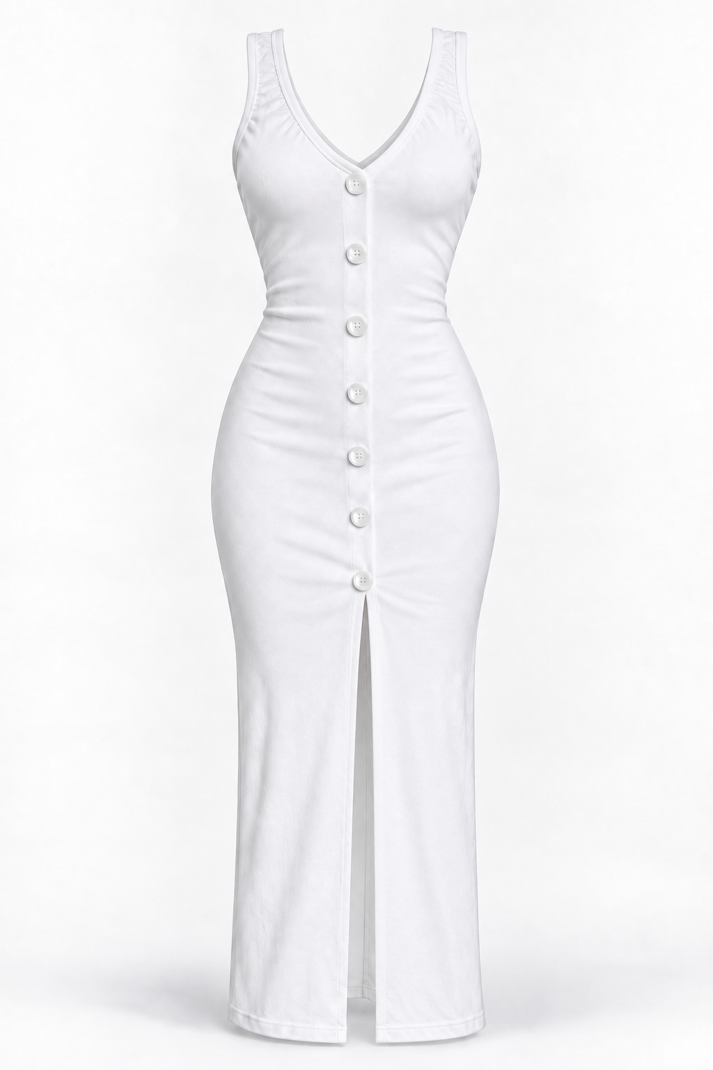Long Open-Front Dress with Button Details
