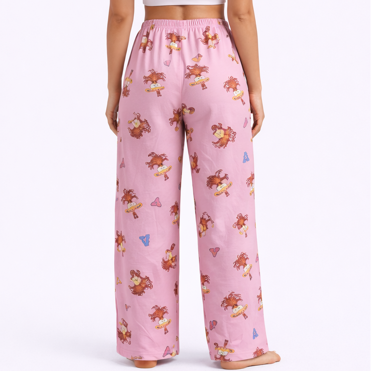 Pink Cartoon Print Wide-Leg Pants