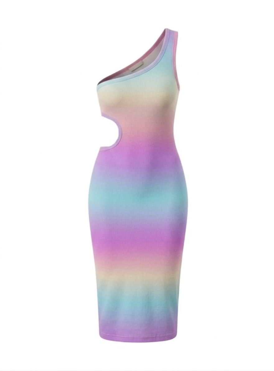 Long Colorful Dress with One Strap