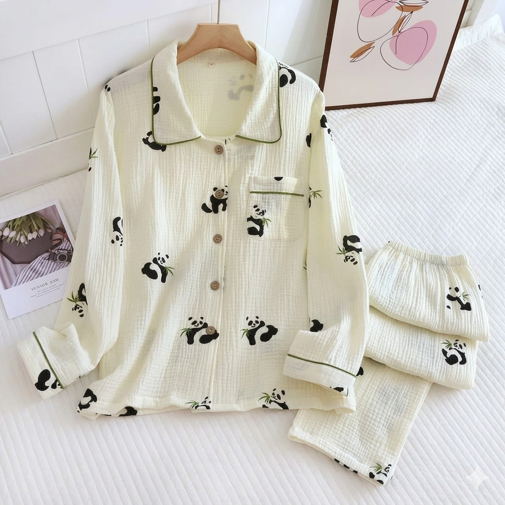 بيجامه بنطلون نص كم بطابعه الباندا