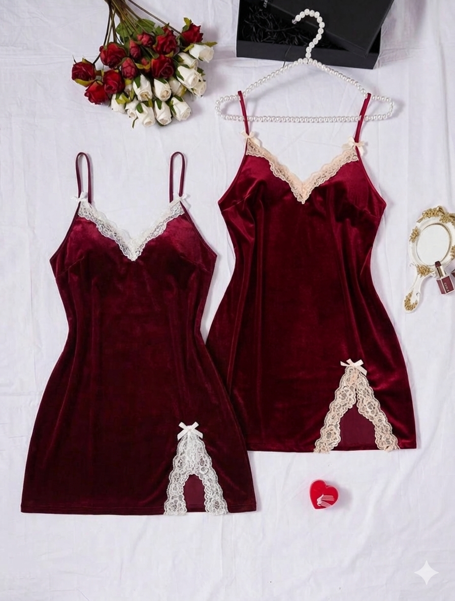 لانجيري قطيفه مزود بدانتيل