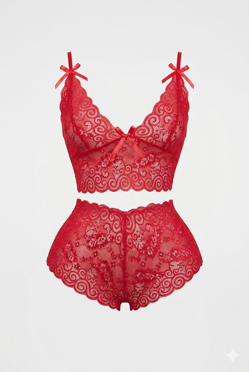 code 419 لانجري شفاف قصير احمر