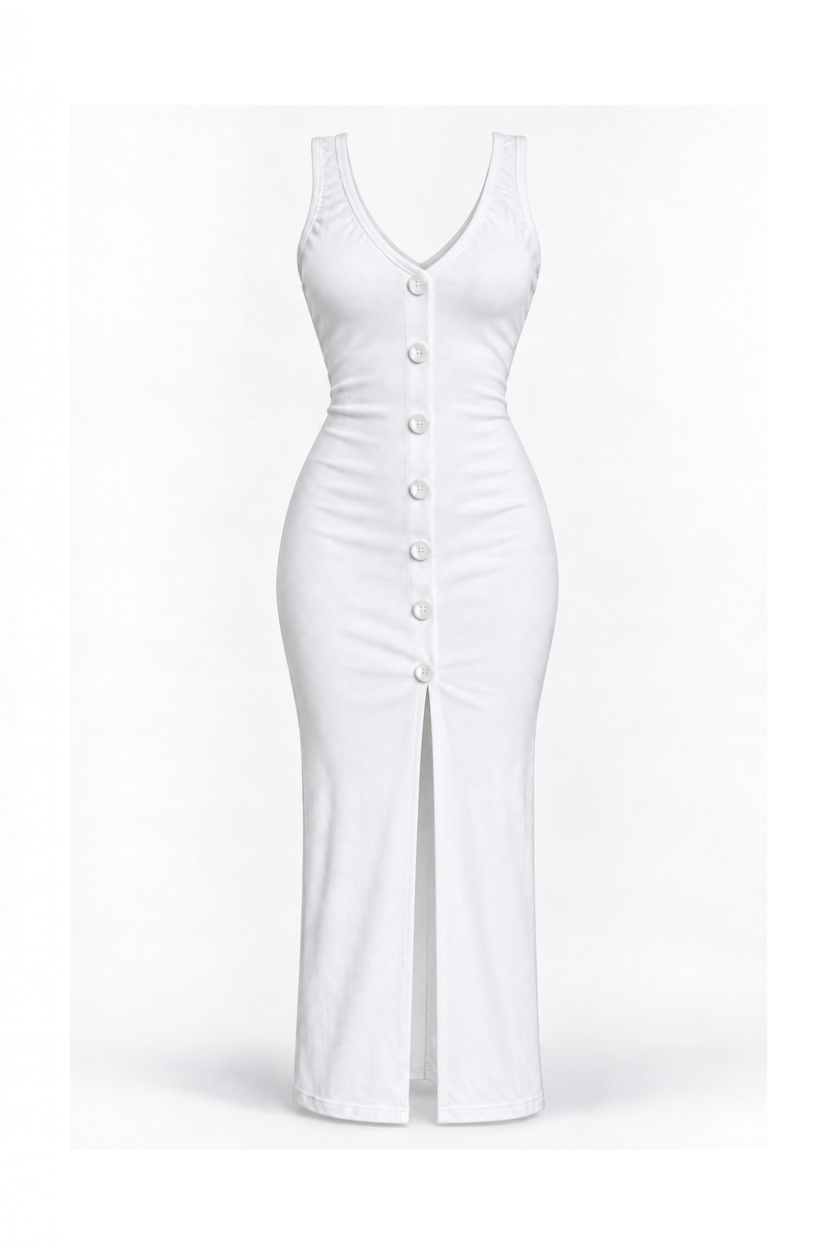 Long Open-Front Dress with Button Details