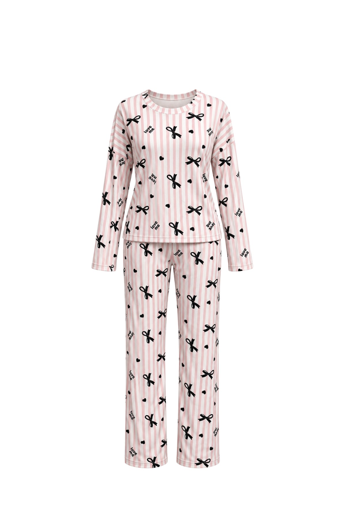 2-Piece Winter Striped Pajama Set with Bow Print