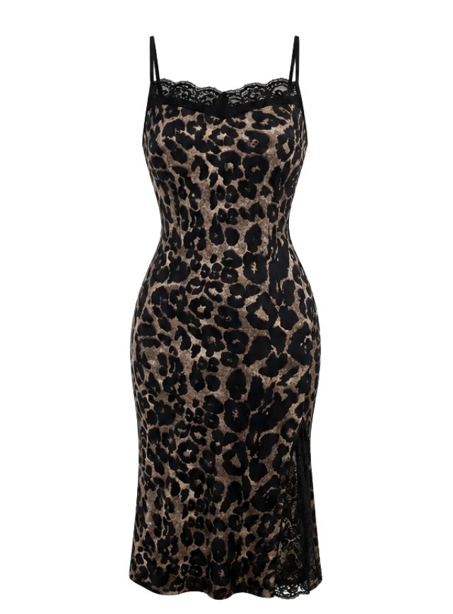 Tiger Dress with Side Slit & Lace