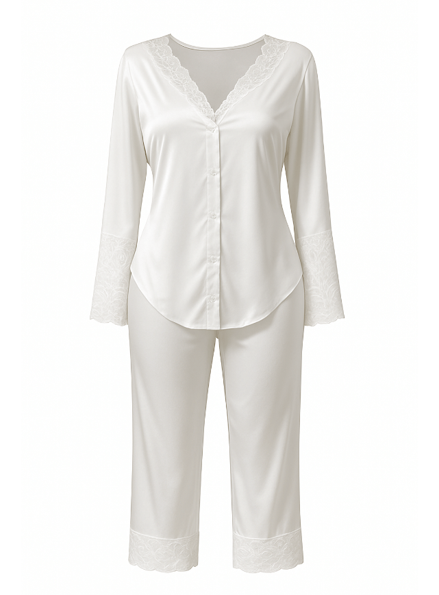 Satin Lace Long Sleeve Pajamas