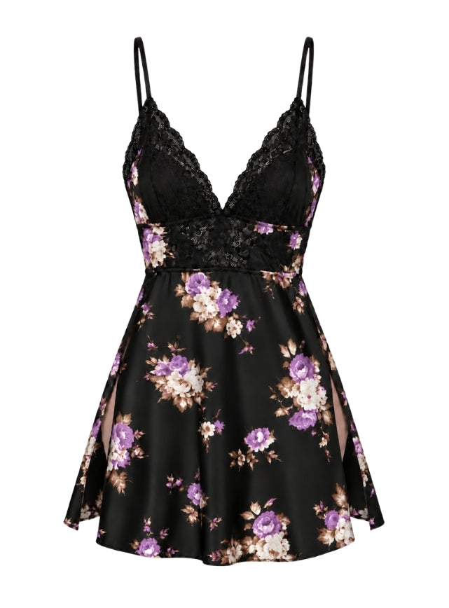 Short Floral Lace-Trim Lingerie