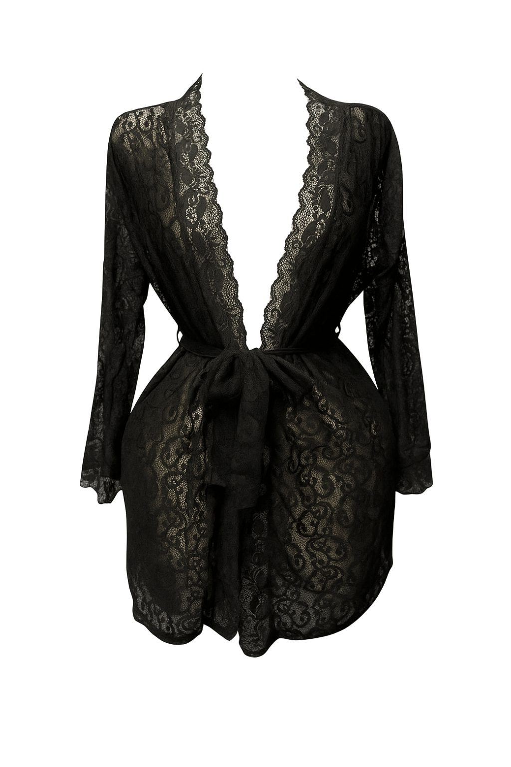 Sheer Lace Belted Robe