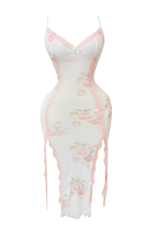 لانجيري شفاف طويل بطابعه الورد