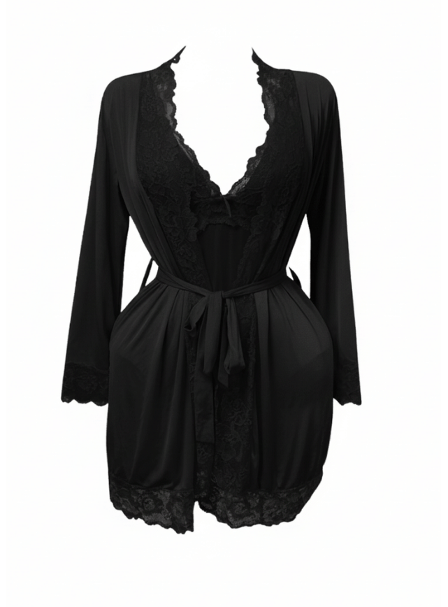 Lace Spliced Lingerie & Robe