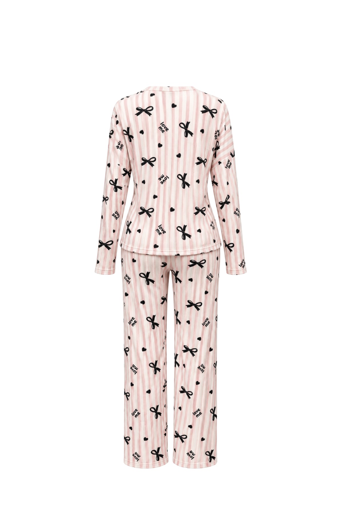 2-Piece Winter Striped Pajama Set with Bow Print
