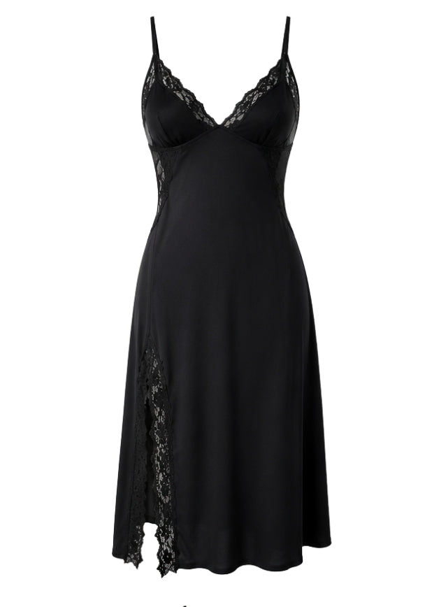 Lace-Trim Side-Slit Nightdresse