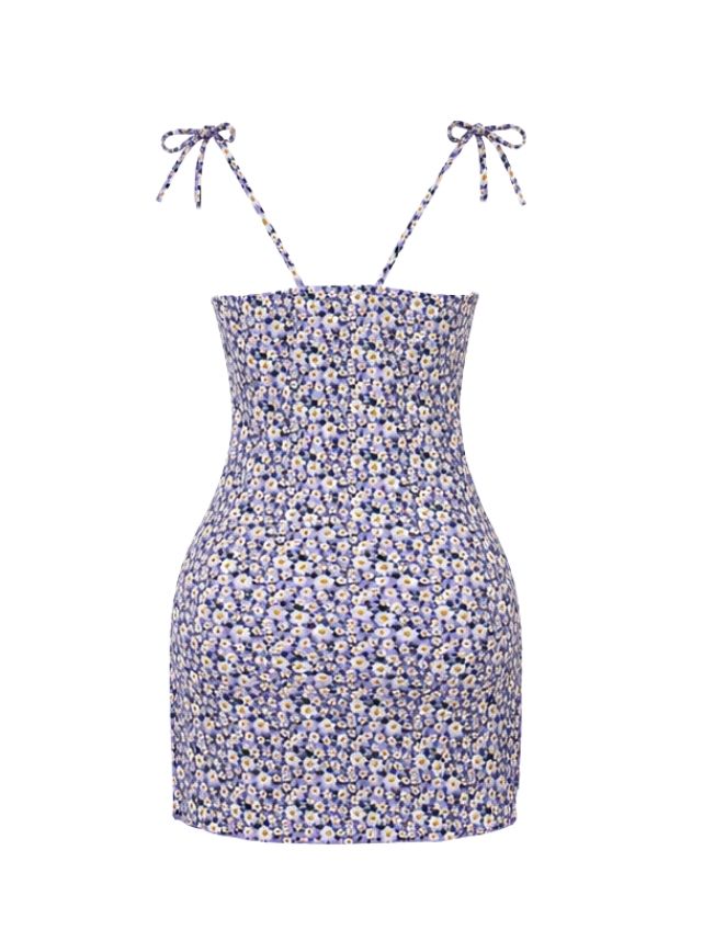 Floral Dress with Tie Straps & Side Slits
