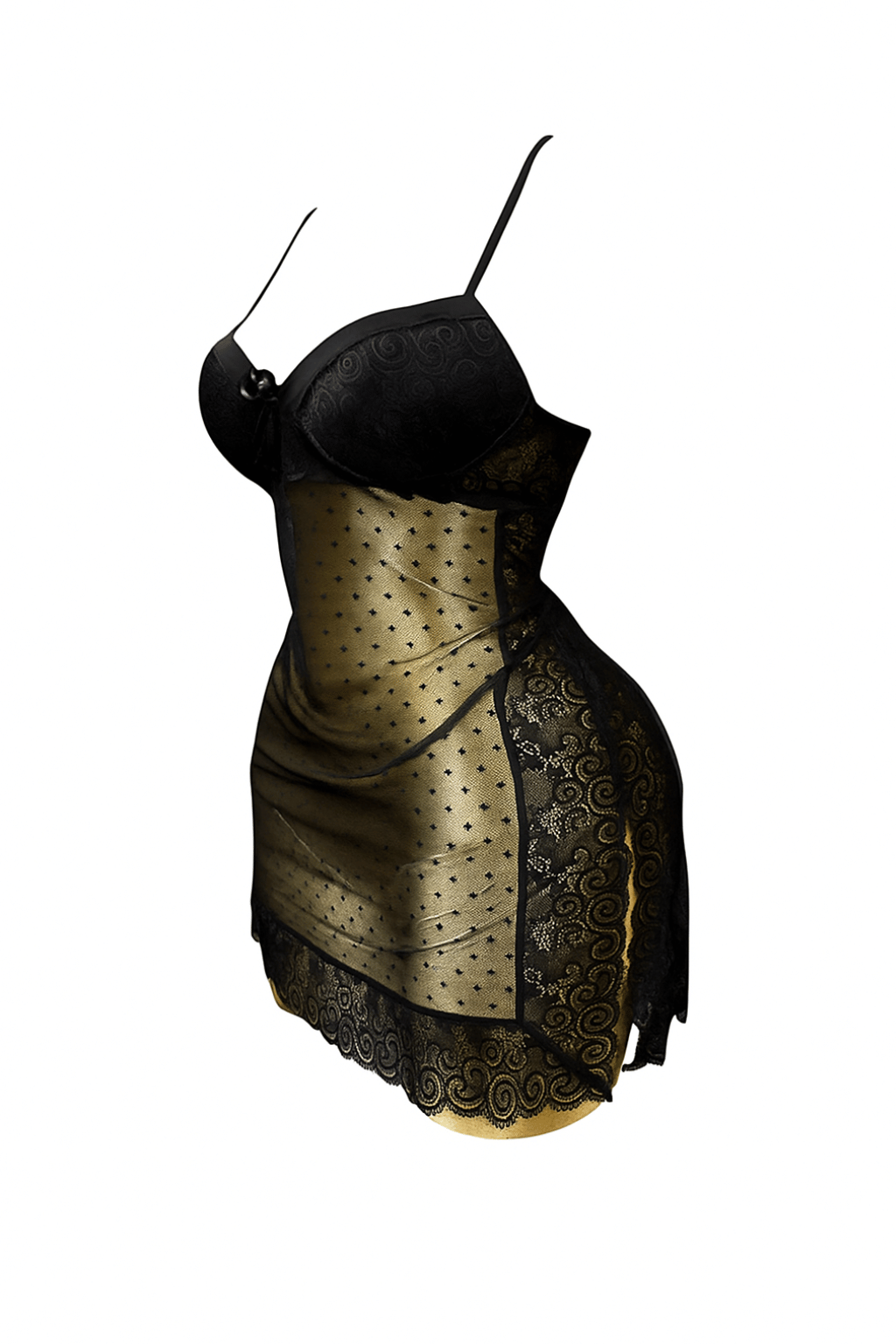 لانجري اسود شفاف قصير بفتحه من الجانب