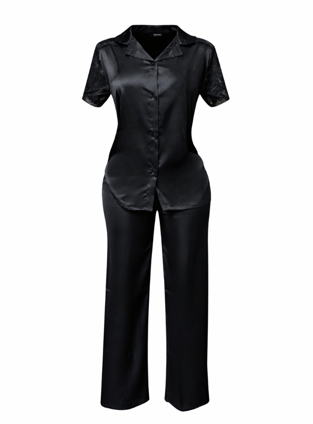 Lace Spliced Satin Pajama