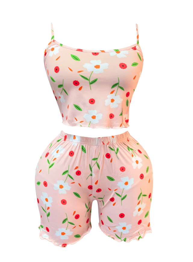 بيجامه شورت بحماله رفيعه بطبعه الزهور