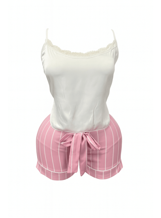 بيجامه ستان شورت مزوده بدانتيل من الصدر