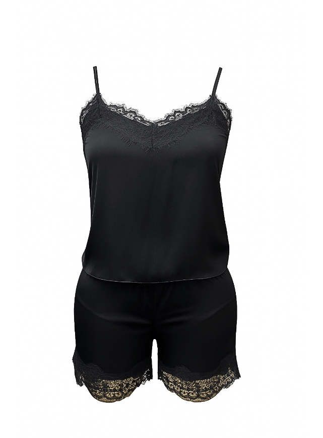 Lace Spliced Satin Pajama